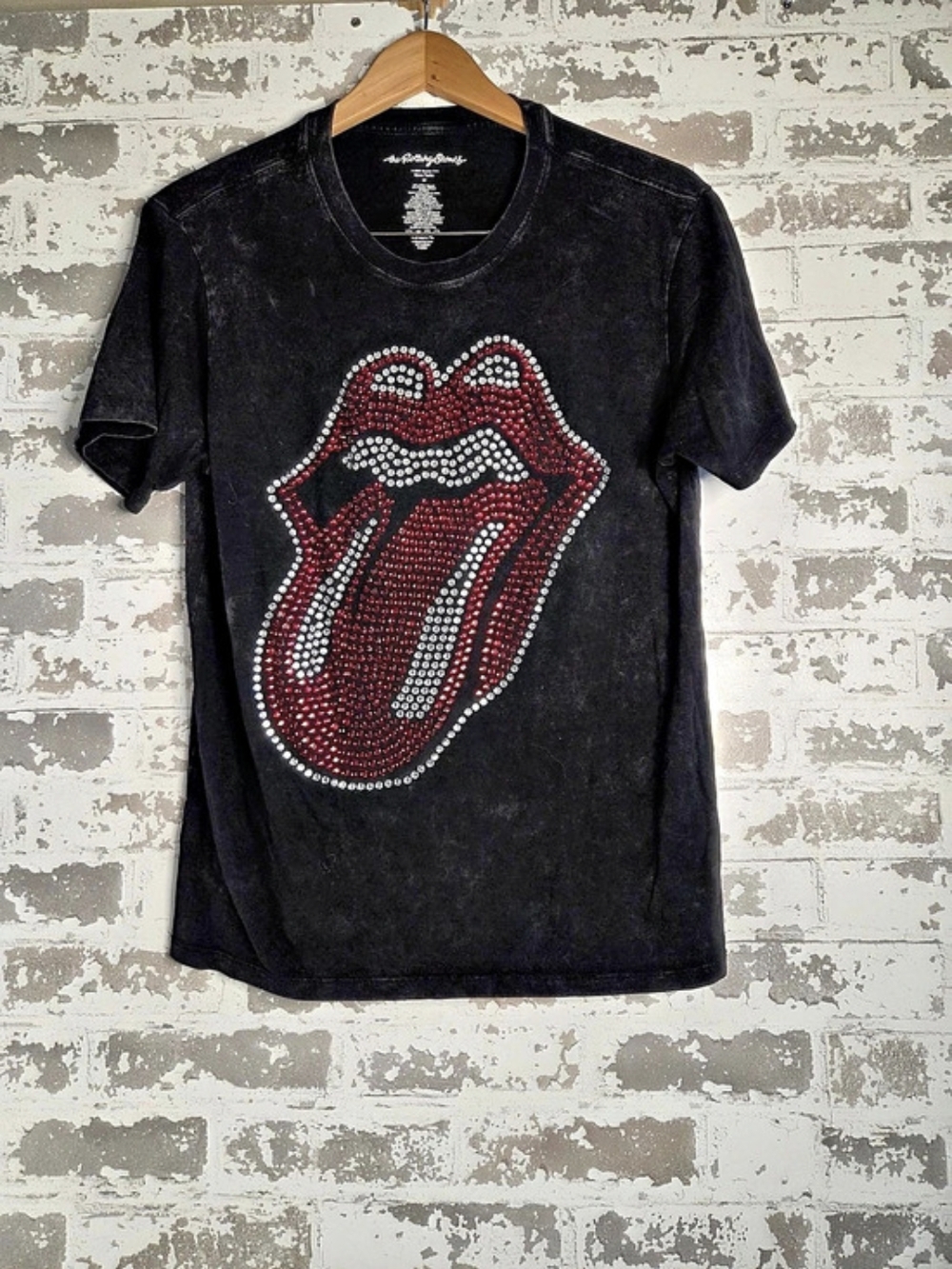 The Rolling Stones Rhinestone Tongue Mineral Wash T-Shirt Medium